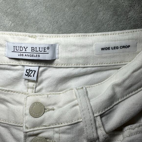 Judy Blue Wide Leg Crop Jeans Women Size 27 White Denim Button Fly Stretch 27x23 - Picture 10 of 13